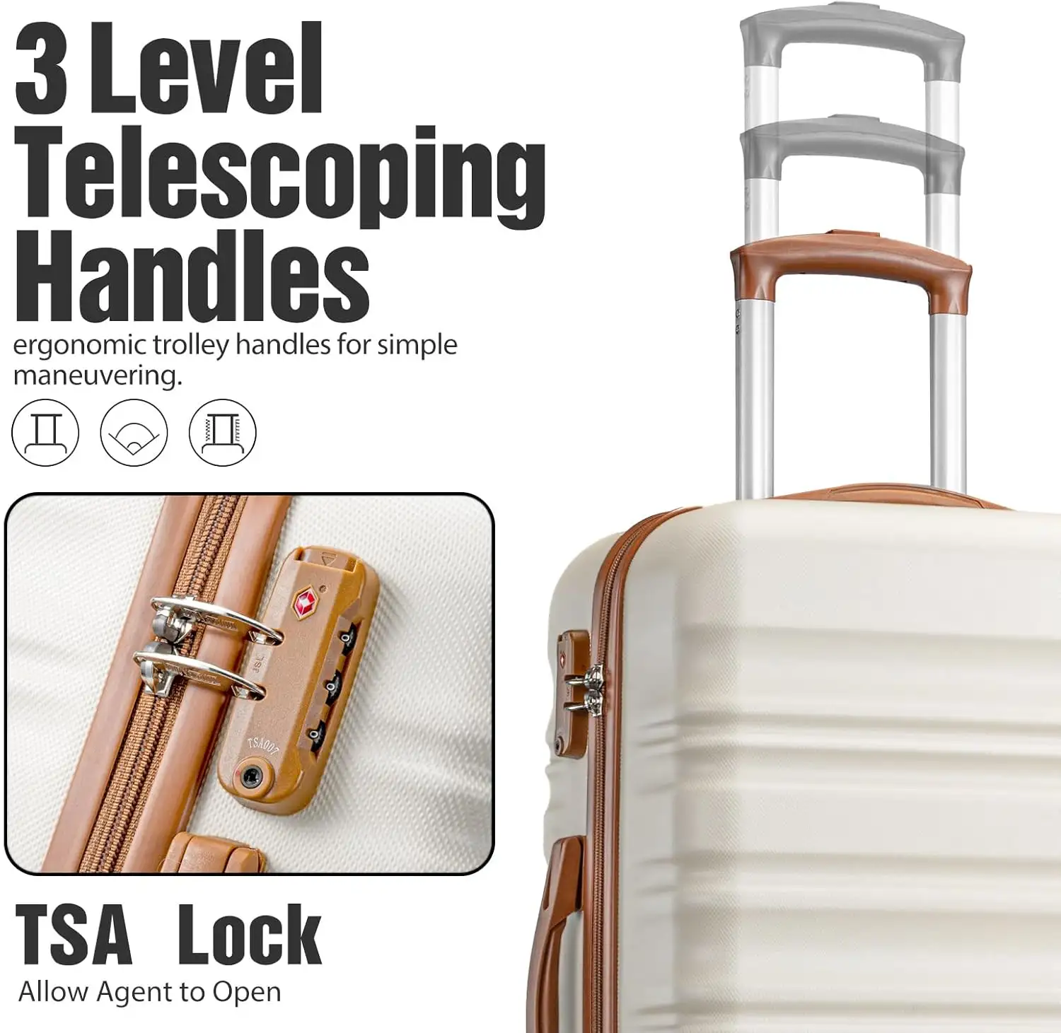 LONG VACATION Luggage Set 4 Piece Luggage ABS hardshell TSA Carry on Suitcase (WHITE-BROWN, 6 piece set) - 71qC1We21cL._AC_SL1500_